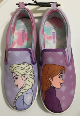 Disney Frozen Girls Anna & Elsa Slip on Canvas Shoes Size 4 Purple Sneakers NEW