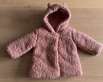George Teddybär Mantel Jacke Gr. 6/9 Monate Altrosa Kapuze Fleece kuschelig warm
