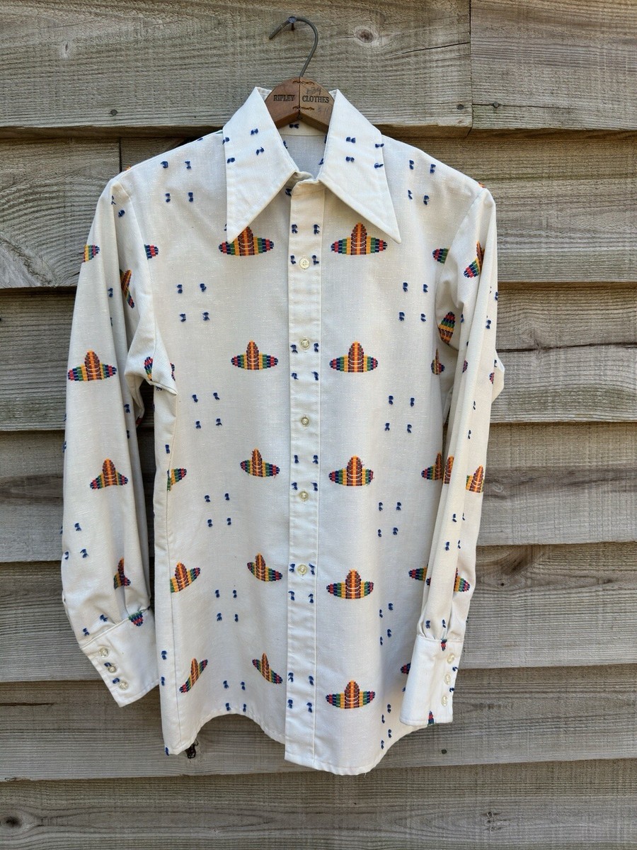 Vintage 1970s Super Dagger Collar Cotton Linen Novelty Shirt | eBay
