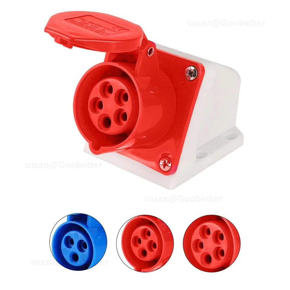 16A 32A 3/4/5 Pin Blue Industrial Plugs & Sockets Caravan Camping IP44 Hook-ups - Image 4 of 4