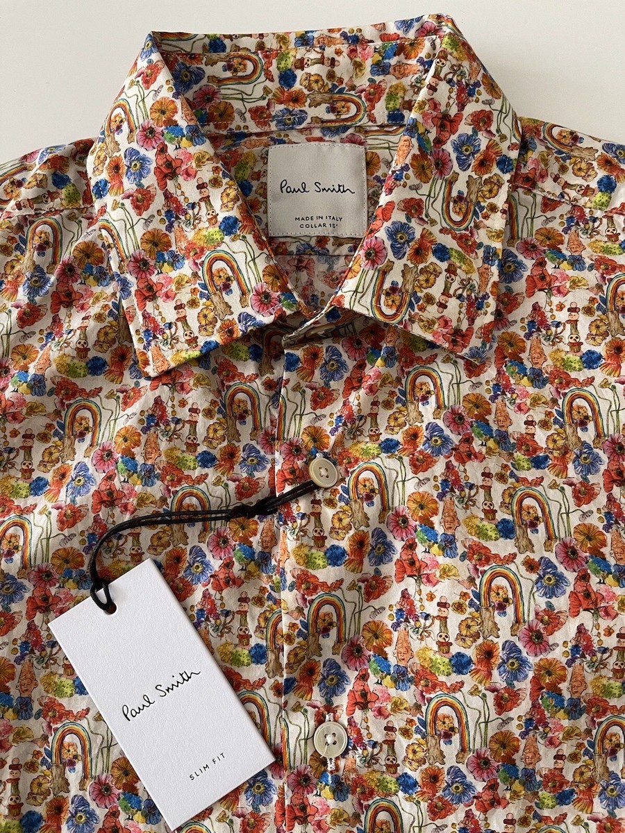 PAUL SMITH ITALIAN MEN'S PSYCHEDELIC FLORAL RAINBOW PRINT SHIRT SIZE 15” NWT