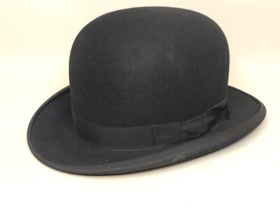 Vintage Mybro Herren schwarz Wollfilz Bowler Hut Größe 6 7/8 - sehr guter Zustand
