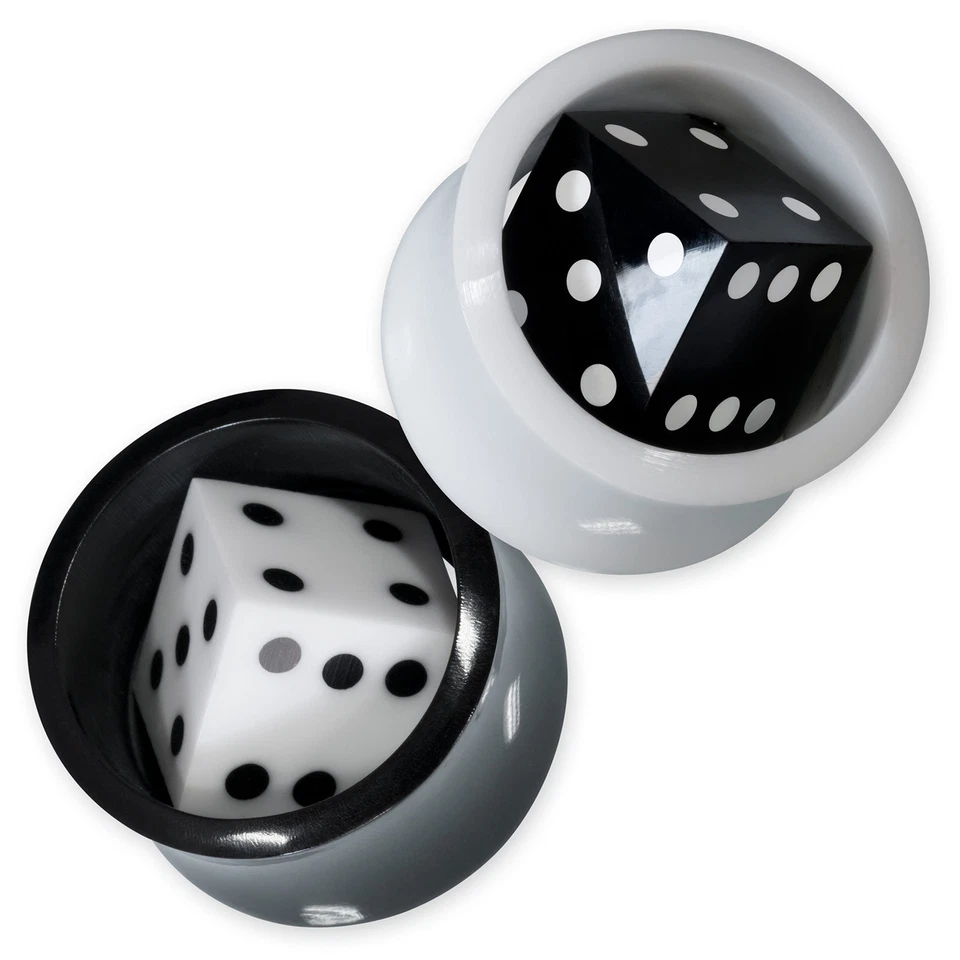 Flesh Tunnel Ohr Plug Horn Acryl Rockabilly Würfel schwarz weiß | 8-30 mm - Bild 1 von 4