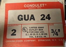 Crouse Hinds GUA 24 Outlet Box For Haz. Loc. 3/4"  Condulet, 2 pcs