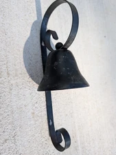 Vintage Store Hanging Steel Door Dinner 4.25 inch Bell with Wall Bracket USED