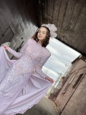 Vintage Pink 1980s Wedding Gown-Dress-Sequin-Glam-XS