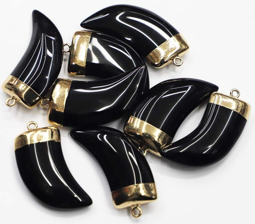 Pendentif Dragon En Obsidienne Naturelle Et Jade Noire - Incrustation Or Jaune 18 Carats 999 - Dimensions 31x19 Mm