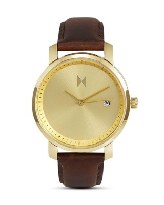 MVMT Signature Gold/Brown Damenuhr mit Lederband 38 MM Quarz Datum D-MF01-GBR