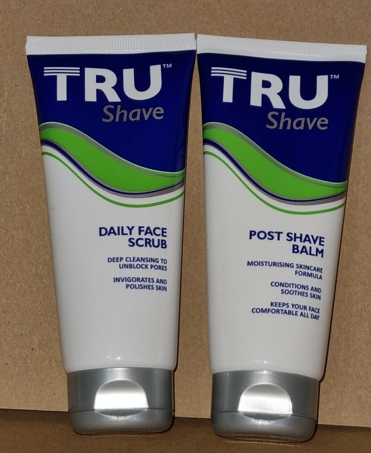 TRU SHAVE post shave balm Moisturising + Daily face scurb,100ML,1 OF EACH AS PIC