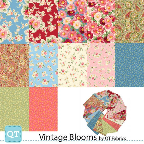 Rollo de gelatina floral vintage Blooms 42 piezas de Quilting Treasures Floral Foto 3 de 4