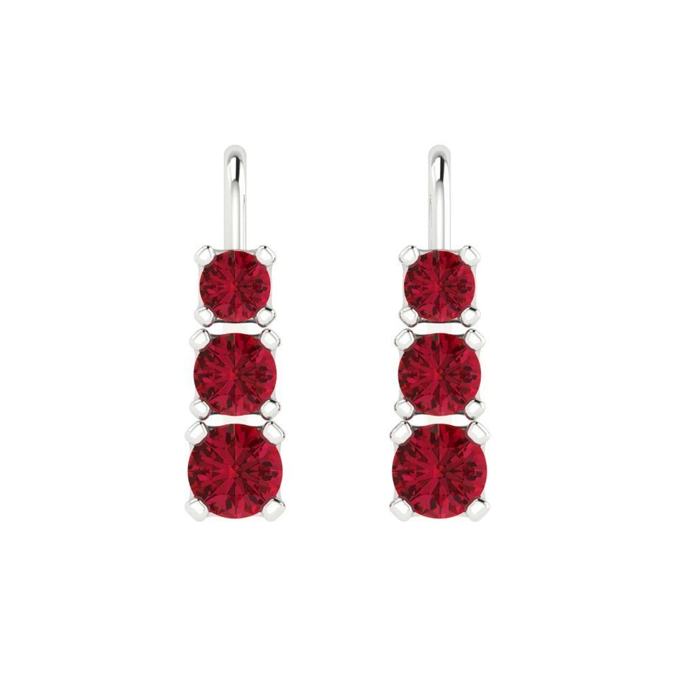 Simulated Ruby Stud Earrings for Women, Lever Back (1.06 cttw, 4mm, Round-Cut) - Image 3 of 4