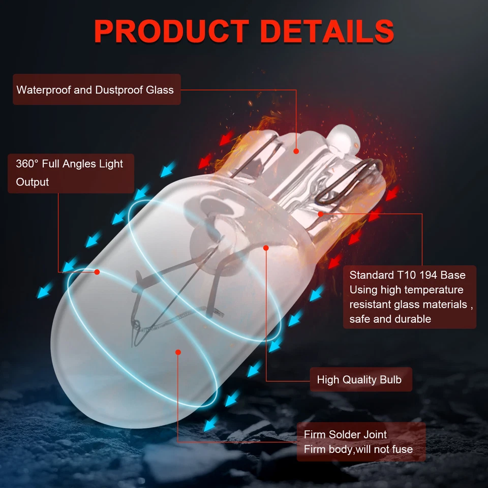 50x W5W T10 194 168 2825 Clear Glass Bulb Car Halogen bulbs 12V 5W Warm White - Image 3 of 4