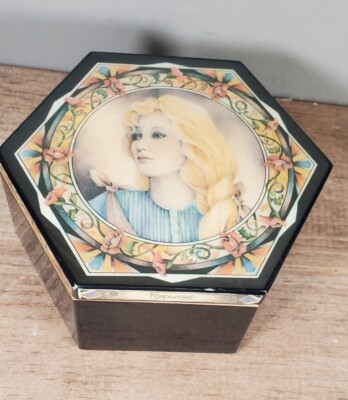 Limited Edition 1986 Rapunzel Hexagonal Musical Jewelry Box Long Ago & Far Away 