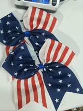 New Set Of 2 Red White And Blue Hair Bows Elastic Band