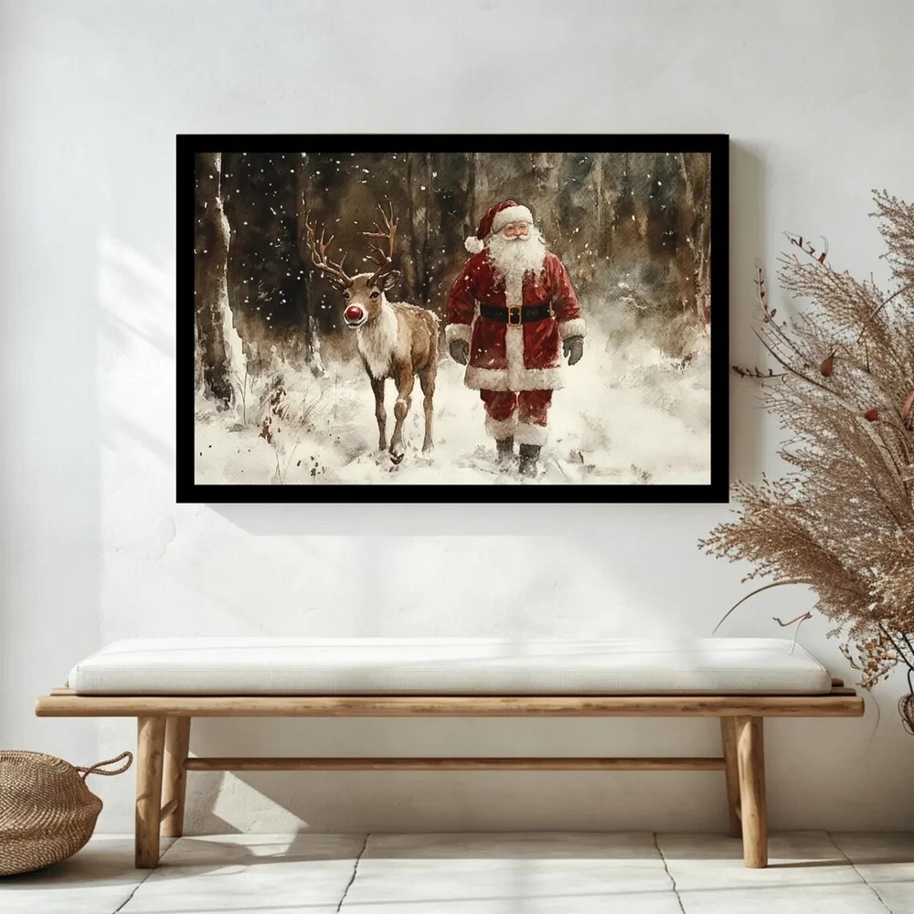 Reindeer Christmas Poster Wall Art, Rustic Christmas - Poster No Frame