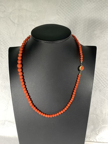Vintage Italian Red Coral Necklace Mediterranean NOT Dyed Gold On Silver Vermeil - Picture 2 of 16