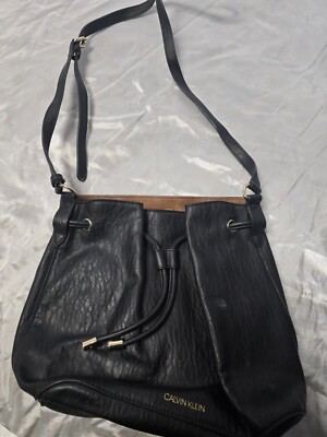 Calvin Klein Women's Gabrianna Novelty Bucket Shoulder Black Bag With Strapes 
