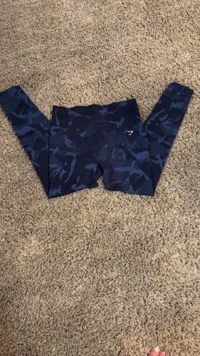 Gymshark Women’s Size L Navy/Blue Camo Ankle Leggings Stretch Gym Logo