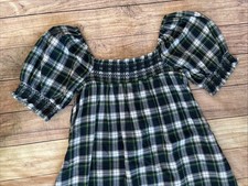 American Eagle Plaid Babydoll Smocked Puff Sleeve Mini Dress Women's Medium