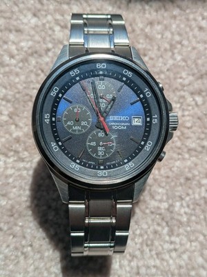Seiko Chronograph SKS475 Blue Dial 4N7116 100m New Battery Free US Shipping