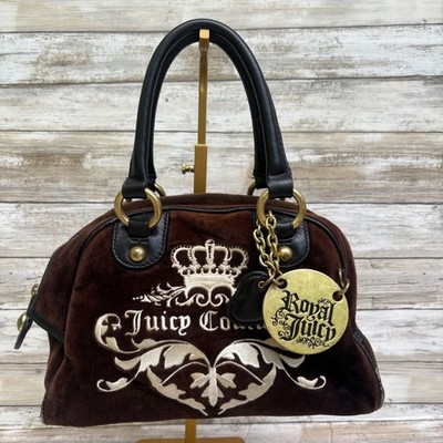 Juicy Couture Royal Bowler Bag Brown Velour Y2K Crown Logo Gold Hardware  Fair
