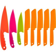 8 PCS Kid Cooking Kitchen Knife Set Plastic Serrated Edges Nylon Orange Square