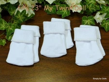 Set 3 pair WHITE Ribbed SOCKS fits 23" MY TWINN DOLL CLOTHES