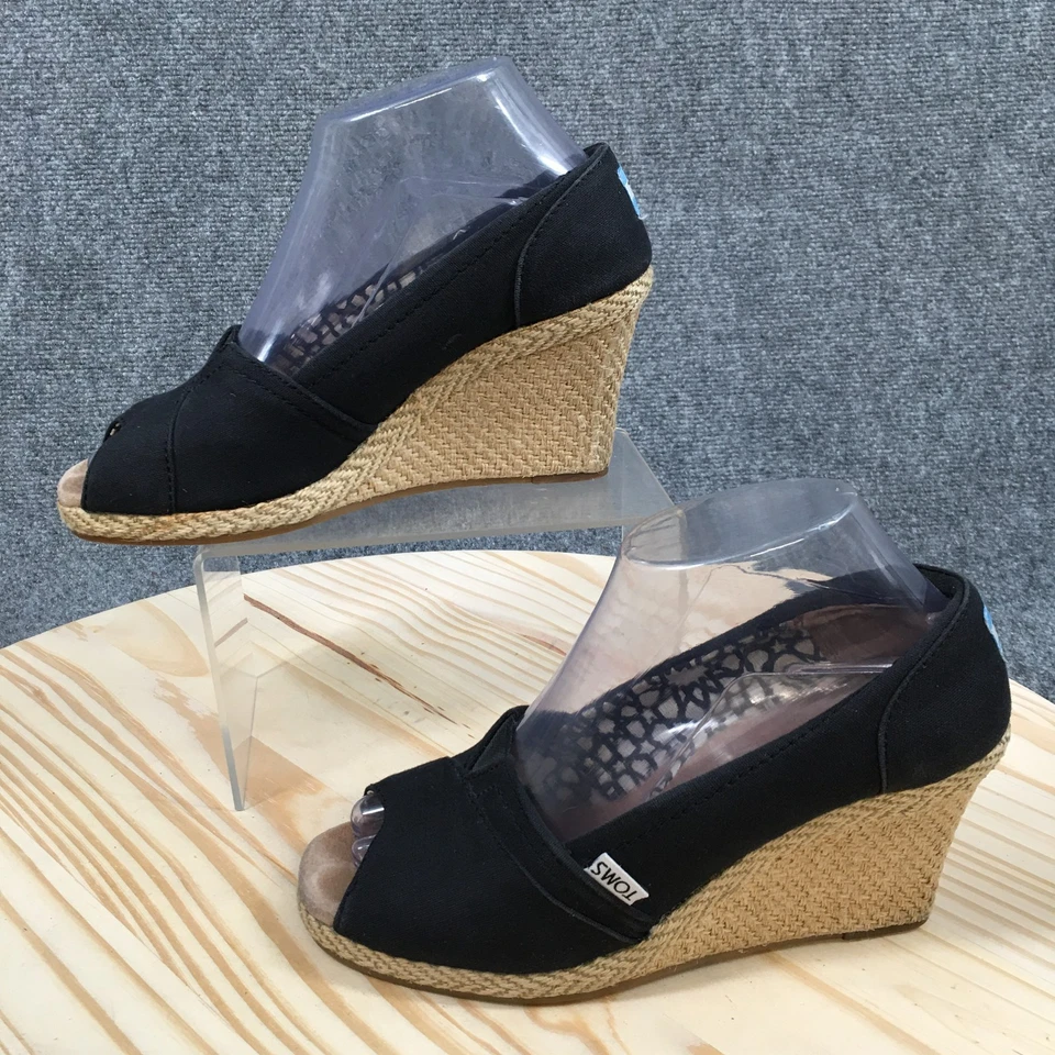 TOMS 高跟鞋女式 7.5 Calypso 露趾一脚蹬 Espadrille 楔形高跟鞋黑色 — 第 2/4 张图片