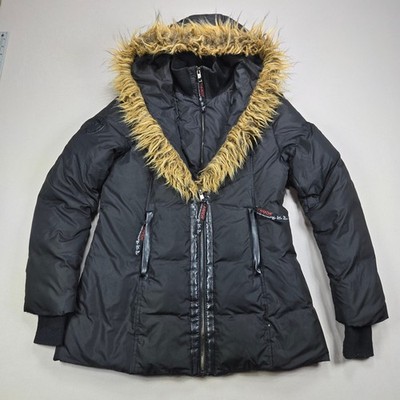 Canada Weather Gear Super Triple Goose Puffer Winter Jacket Fur Hood Black S P