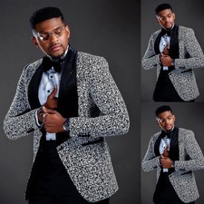 Men's Mottled Pattern Tuxedo Suit Jacket Shawl Lapel Satin Formal Wedding Party