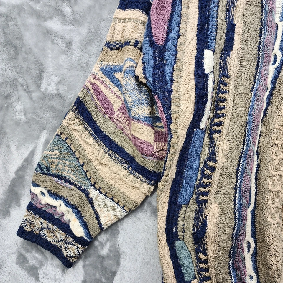 Suéter de punto Coogi vintage para hombre M lino mezcla de algodón tejido 3D texturizado cuello en V Foto 4 de 4