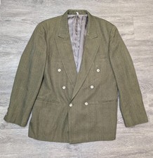 Vintage Bonelli Olive Green Power Suit SZ 44R Double Breasted Blazer