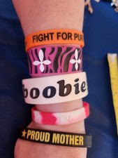 Lot Of 5 Bracelets silicone Unisex bands Retro I Love Boobies, Solider Mom, Ect