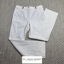 St John Sport Marie Gray White Straight Leg Pants Women s 6 Stretch Cotton