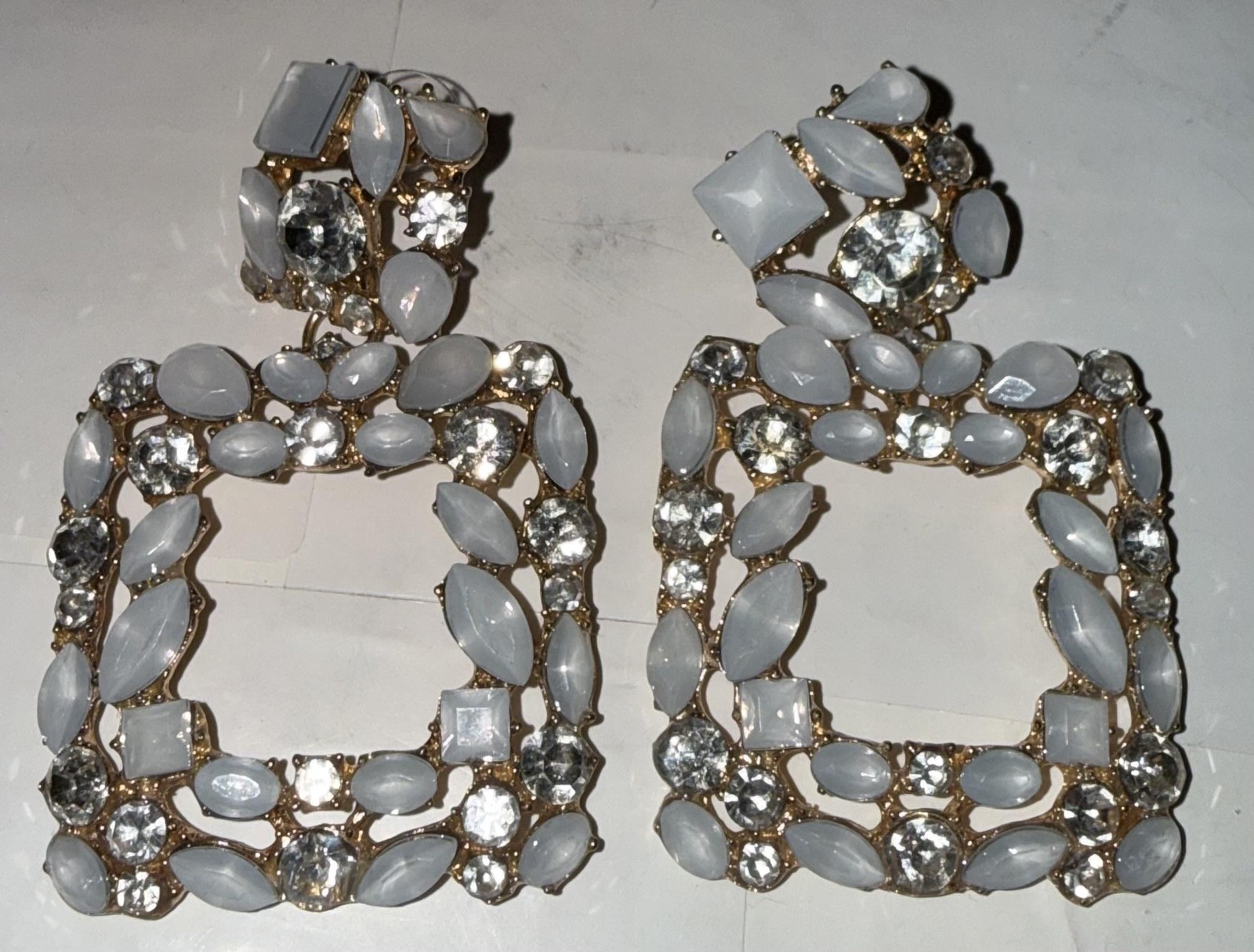 Statement Rectangular Dangle Drop Earrings Gold T… - image 1