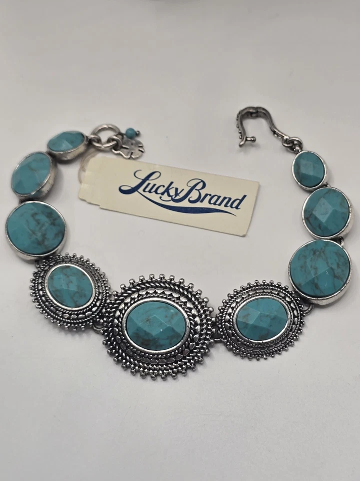 Pulsera Piedra Turquesa Marca Lucky - Tono Plata Estilo Boho Suroeste - Nueva con Etiquetas Foto 2 de 4