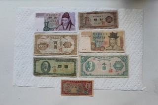 Korea banknotes 1W/100W/1000W 1950 53 100 Hwan 1956 10/1000/5000Won