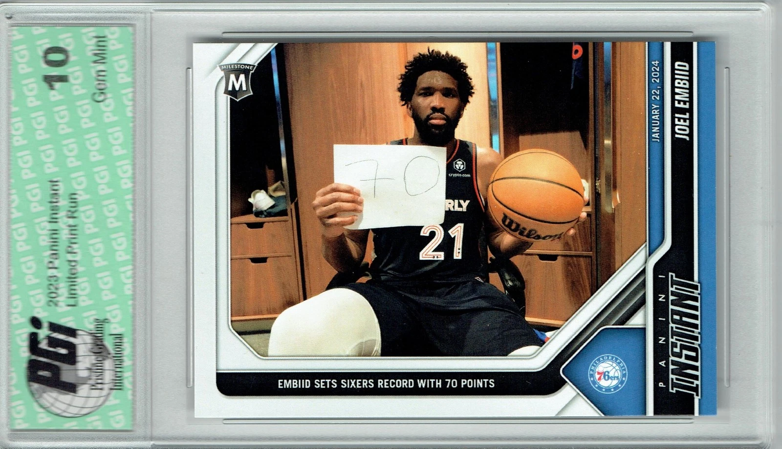 Joel Embiid 2023 Panini Instant #266 Scores 70 Points! Rare Trading Card PGI 10
