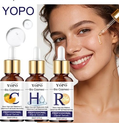 YOPO 3 Stück Vitamin C + Retinol + Hyaluronsäure Dual Serum Set | Enthält Vitamin E,