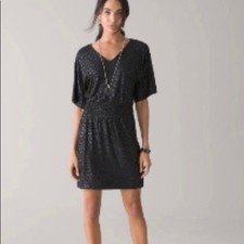 WHBM Kimono Sleeve Smocked Waist Dress in black with a leopard foil pattern