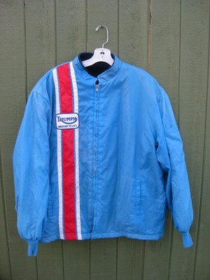 Vtg 1970's Triumph Motorcycle Racing Stripe Nylon Insulated Jacket XL Rare Orig!
