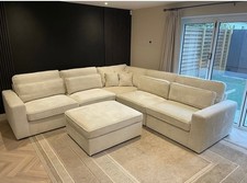 Luxury Boris Corner Sofa with Footstool In Cream Velvet Fabric Brand New