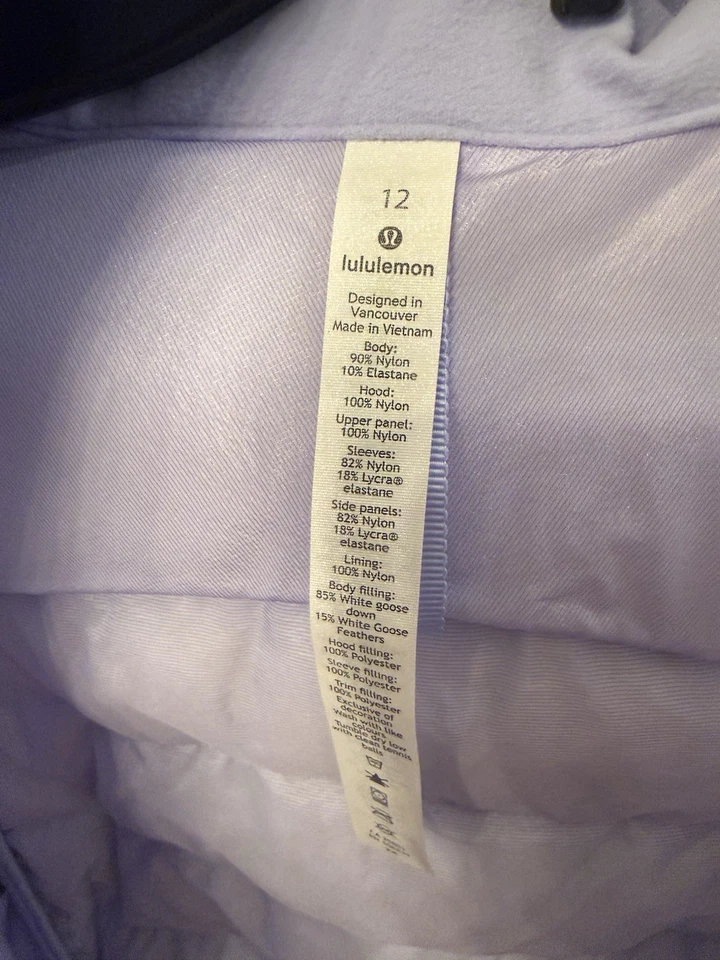 Chaqueta para mujer Lululemon Down For It All lavanda anochecer talla 12, usada en excelente estado Foto 2 de 4