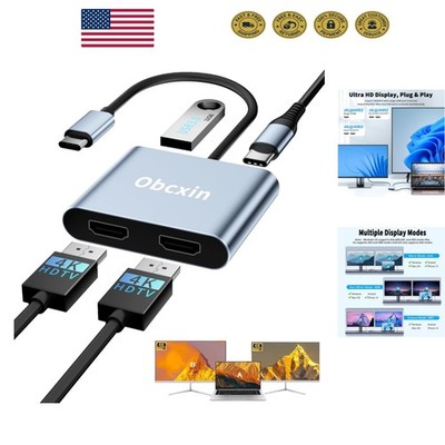 4K USB C to HDMI Dual Monitor Adapter - 100W Power Delivery Included