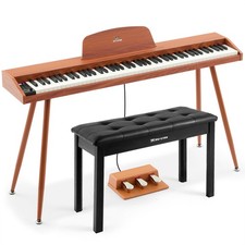 Brown 88Key Semi Weighted Digital Piano Dual Keyboard w/Black Bench,3 Pedal,MIDI