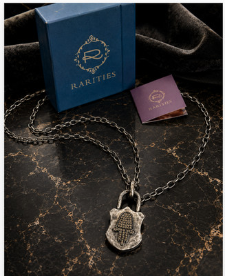 RARITÄTEN von Carol Brodie champagnerfarbener Diamant Hamsa Vorhängeschloss Halskette Unisex neu im Karton