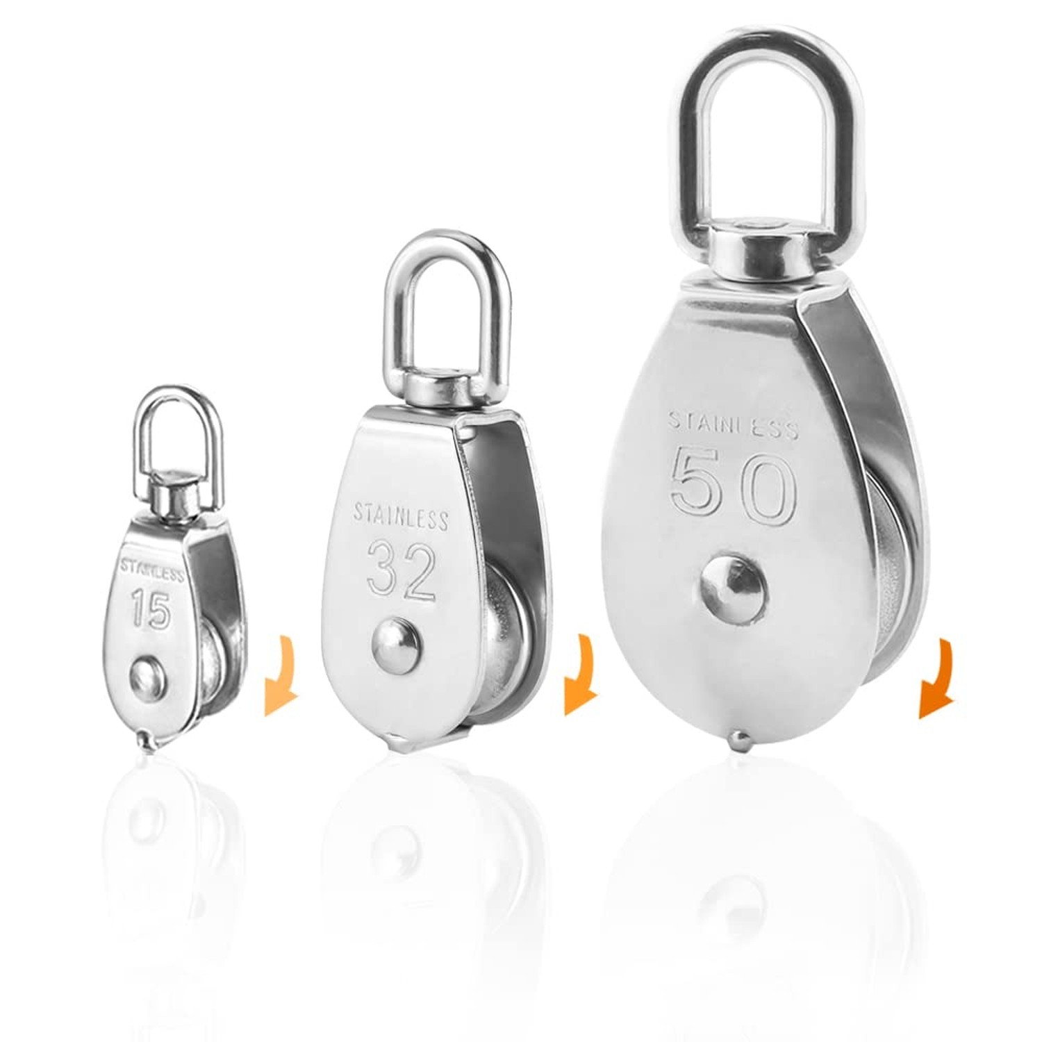 10 PCS M15 Single Pulley Blocks, HMIEPRS 304 Stainless Steel Heavy Duty Rolle...