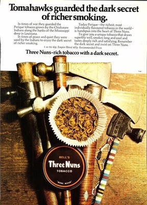Vintage 1973 Reklame für DREI NONNEN Pfeifentabak Original ''TOMAHAWKS'' Print Ad