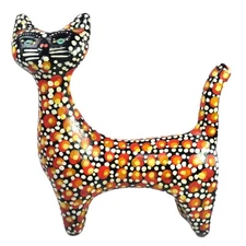 Mexican Tonala Standing Spotted Cat Sculpture Folk Art Hand Painted Clay Pottery