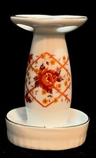 Vintage Rose Floral Toothbrush Holder Porcelain 4.25  tall Rust, Burnt orange